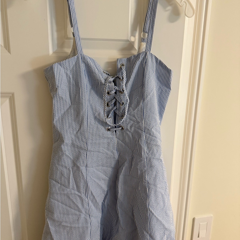STAUD Blue and White Striped Kids One Piece